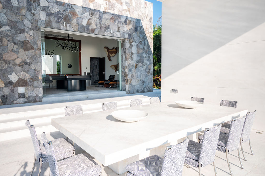 Estate lawn and firepit from pool